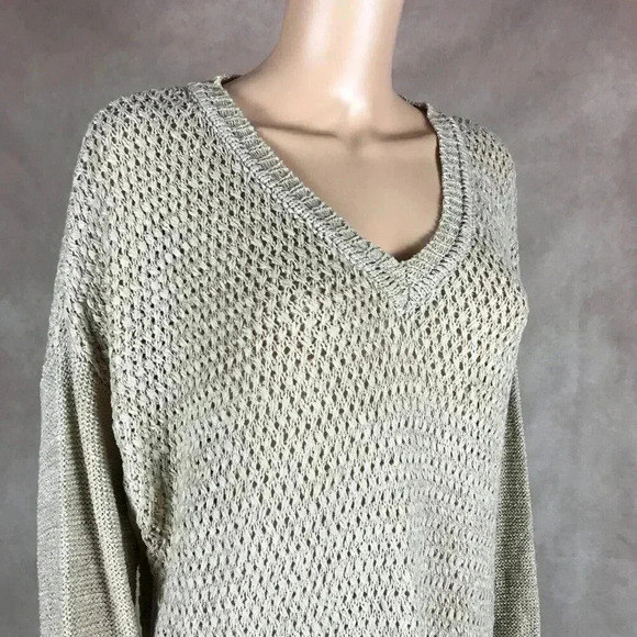 Women’s CALVIN KLEIN Beige Loose V-neck Sweater NEW - Picture 8 of 11